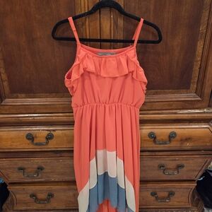 Vibrant Coral and Blue Kids Casual Dress